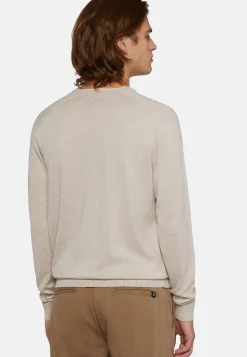 Maglia Girocollo Azzurra In Cotone Seta Cashmere