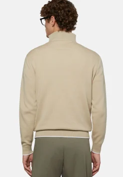 Maglia Mezza Zip Beige In Cotone
