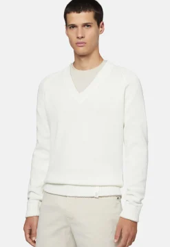 Maglia Scollo V Bianco In Cotone Organico