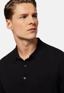 Polo Di Maglia Nero In Cotone Crêpe