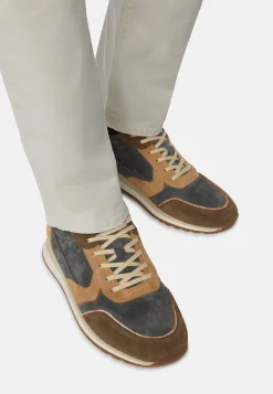 Sneakers In Pelle Scamosciata Azzurre E Beige
