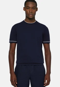 T-shirt Di Maglia Navy In Cotone Crêpe